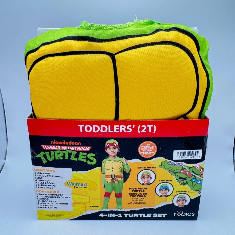 TMNT Halloween Costume Toddler 2T Green 4-in-1 Set Ninja Turtles Rubies Kids NIB